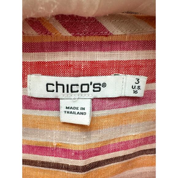 CHICO’S 100% Linen Pink Multicolor Striped Button Down Shirt | Size 3 (US 16) - Picture 6 of 7